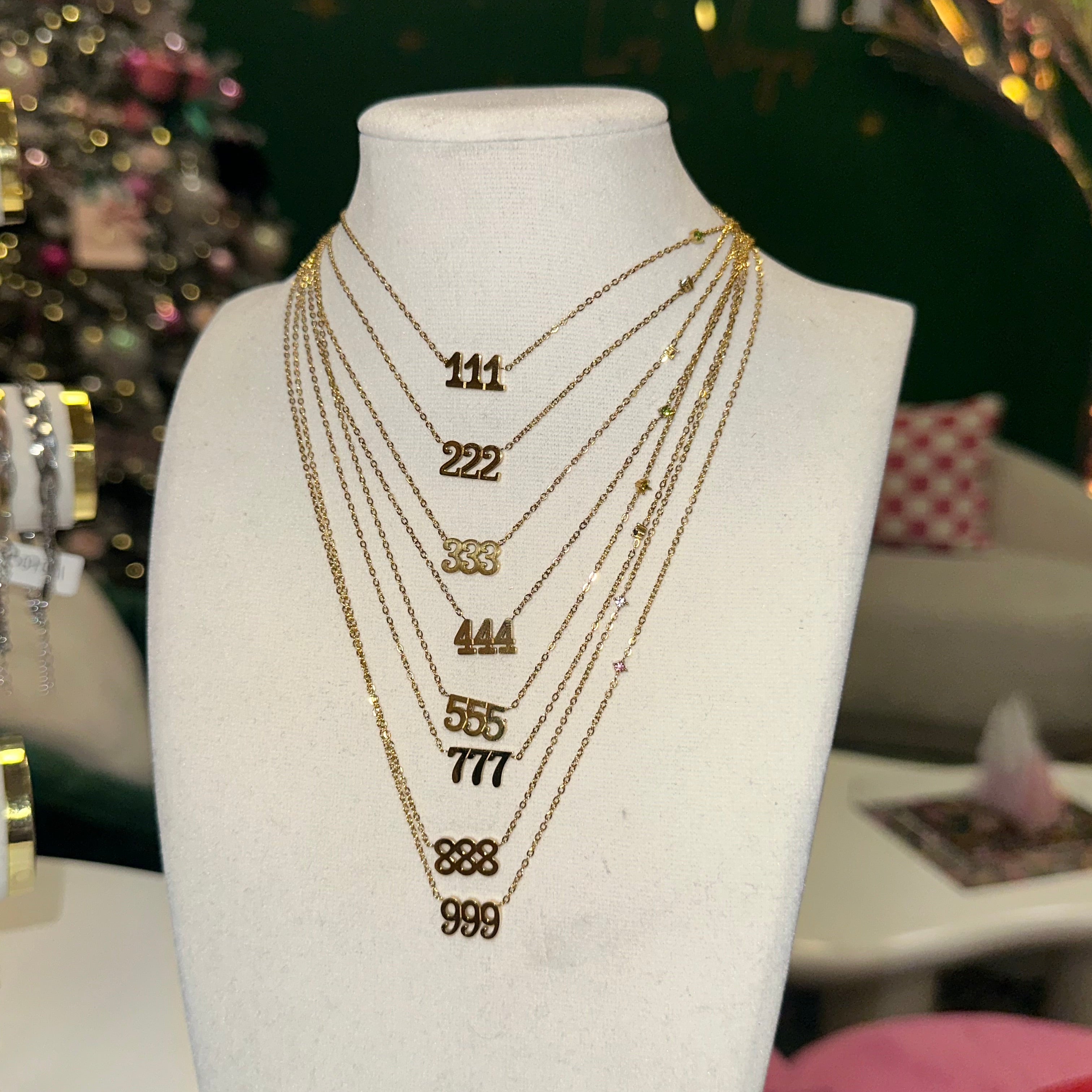 Gold angel number ring necklace