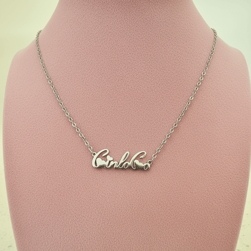 customizable name plate necklace in silver