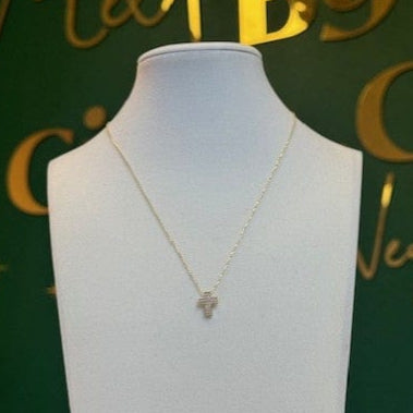 CROSS PENDENT ON DAINTY 10K GOLD CHAIN