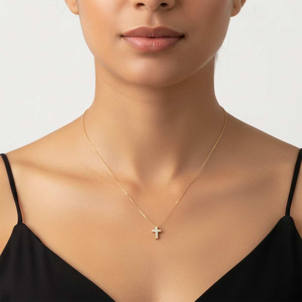 Dainty Cross Necklace 10K Yellow Gold