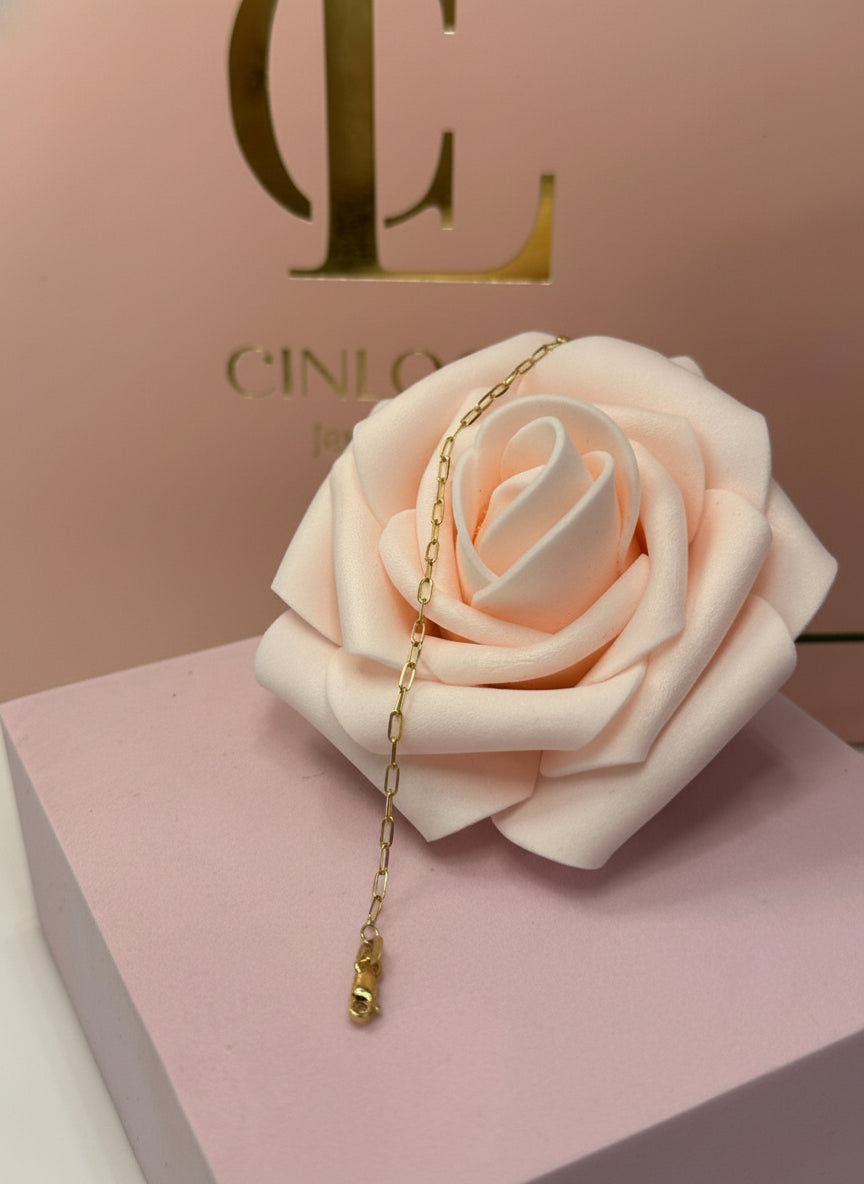 10k Dainty Paper Clip Baby Bracelet - CinloCo