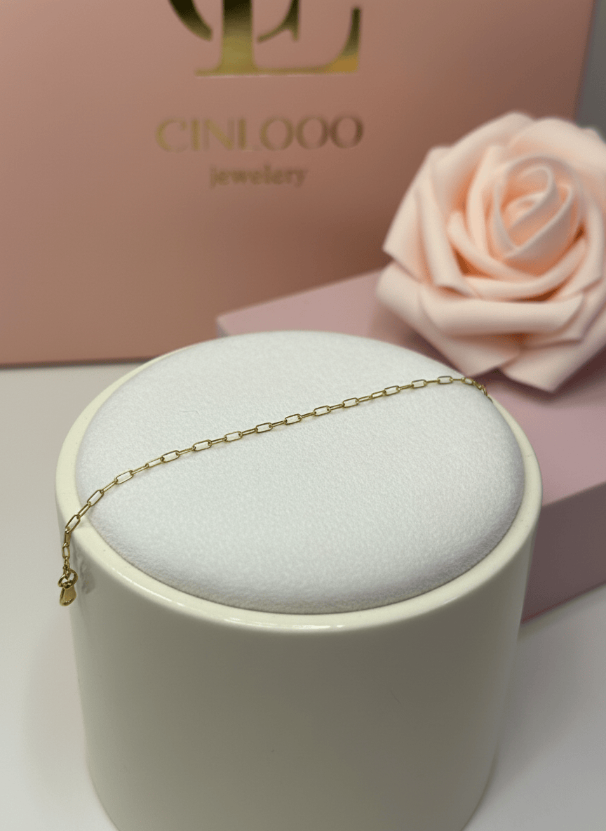 10k Dainty Paper Clip Baby Bracelet