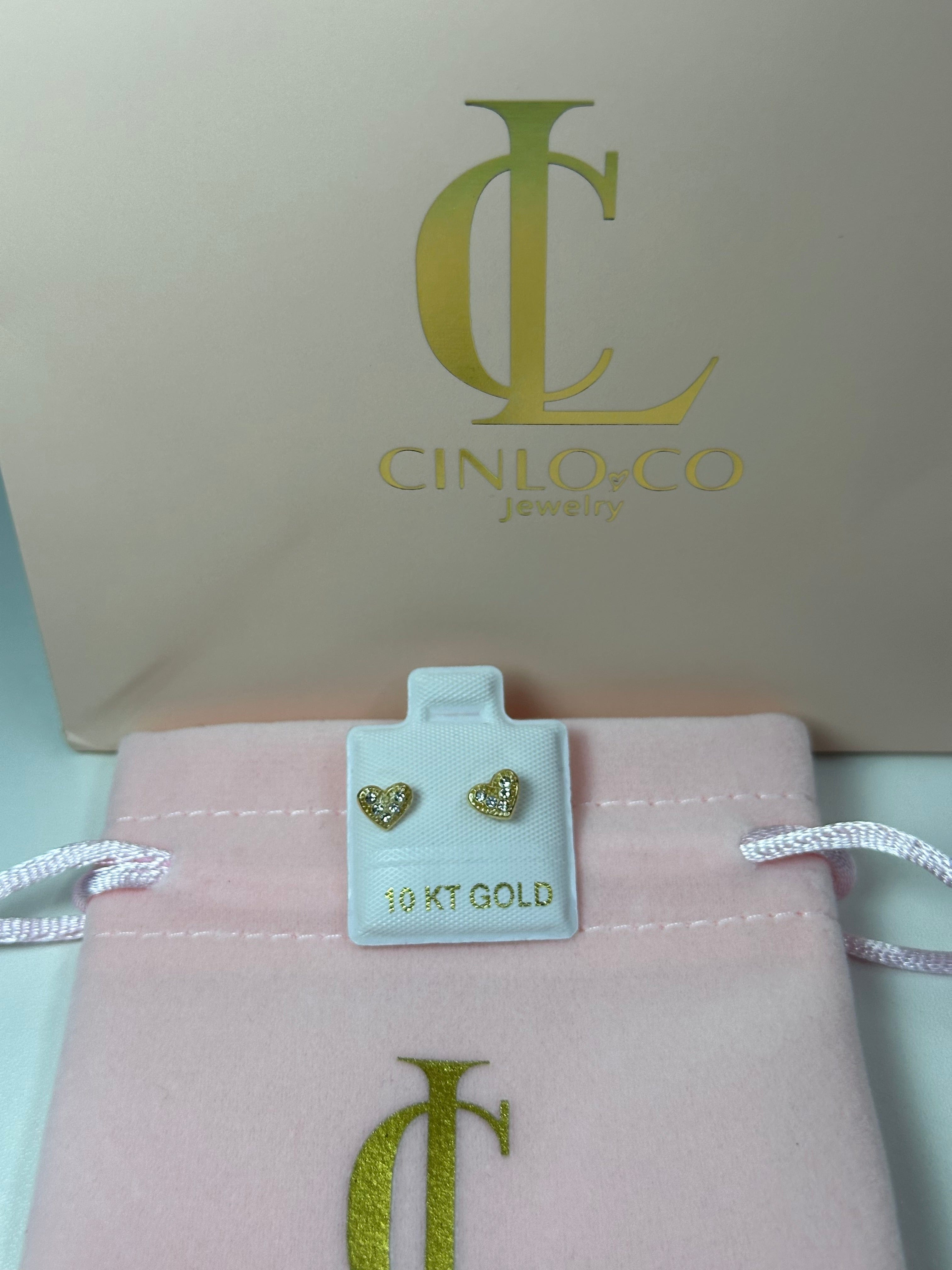 10k Dazzle Heart Earrings - CinloCo