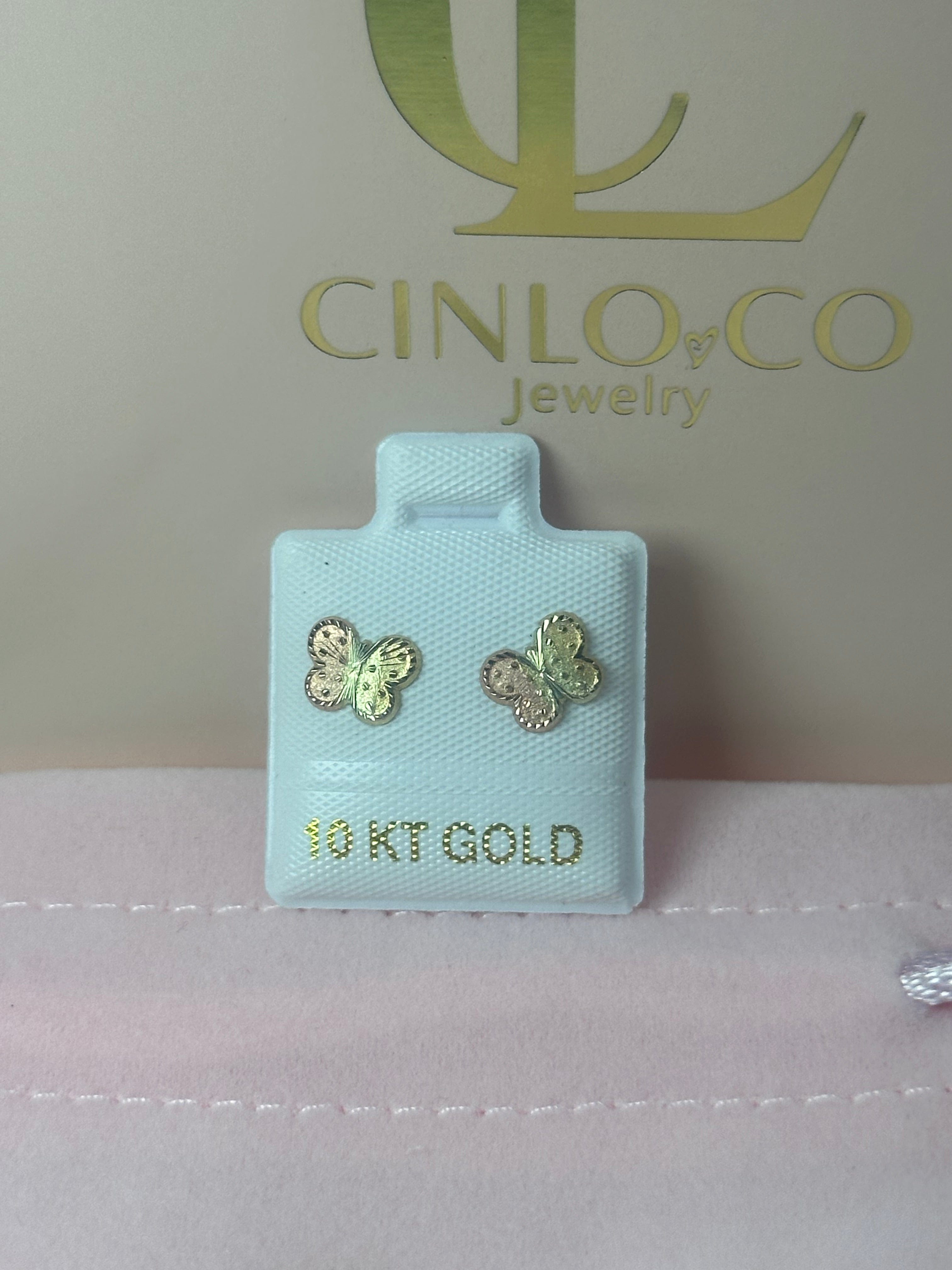 10k Tricolor Flutter Earrings