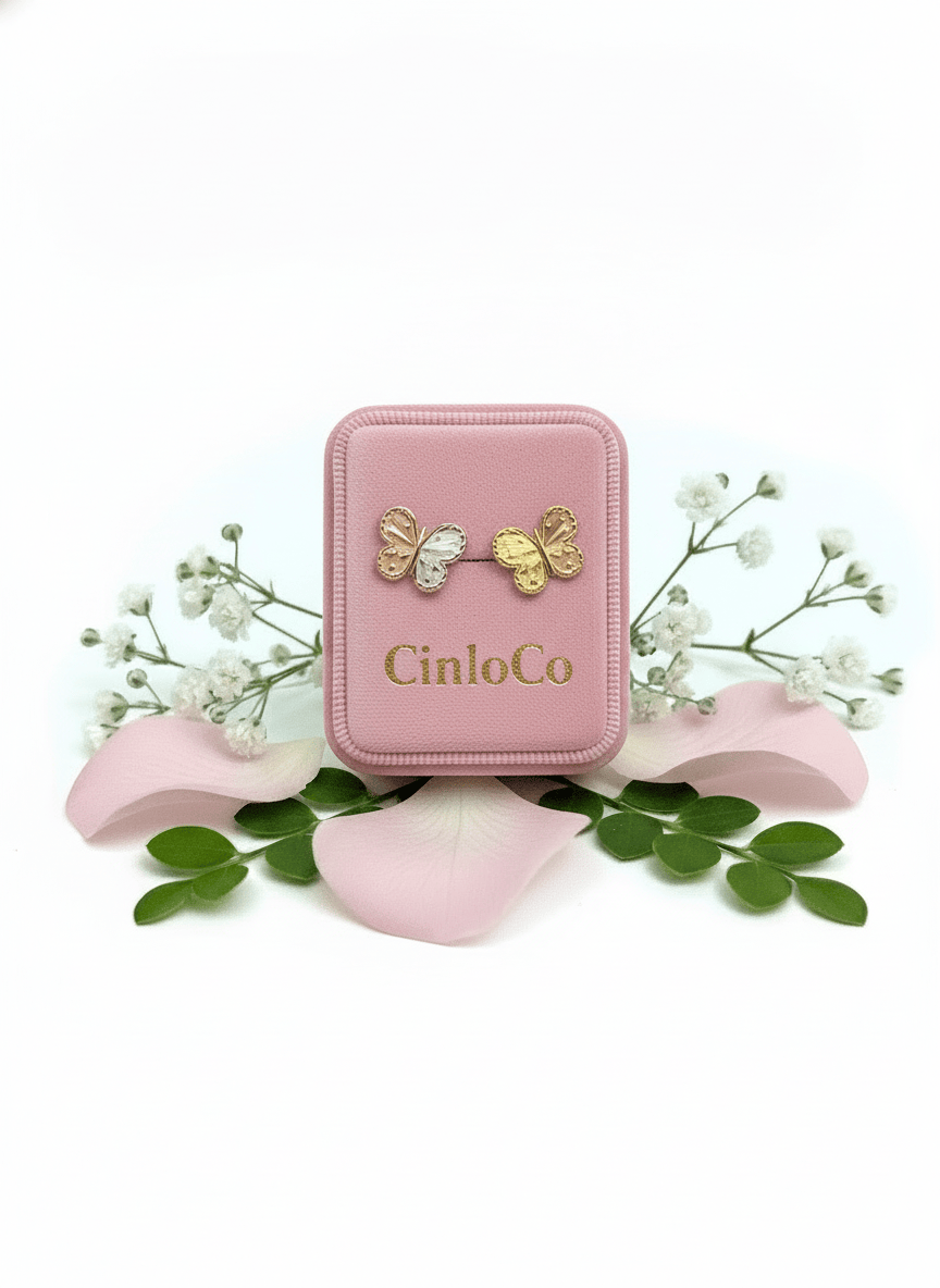 10k Tricolor Flutter Earrings