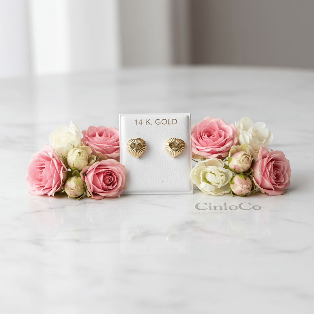 14k Solid Gold 3D Heart Earrings