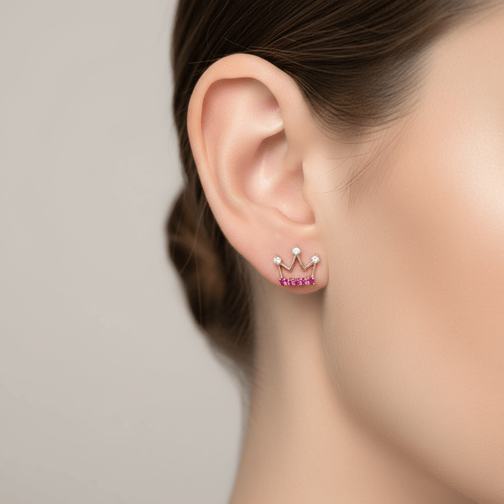 14k Solid Gold Crown Me Earrings