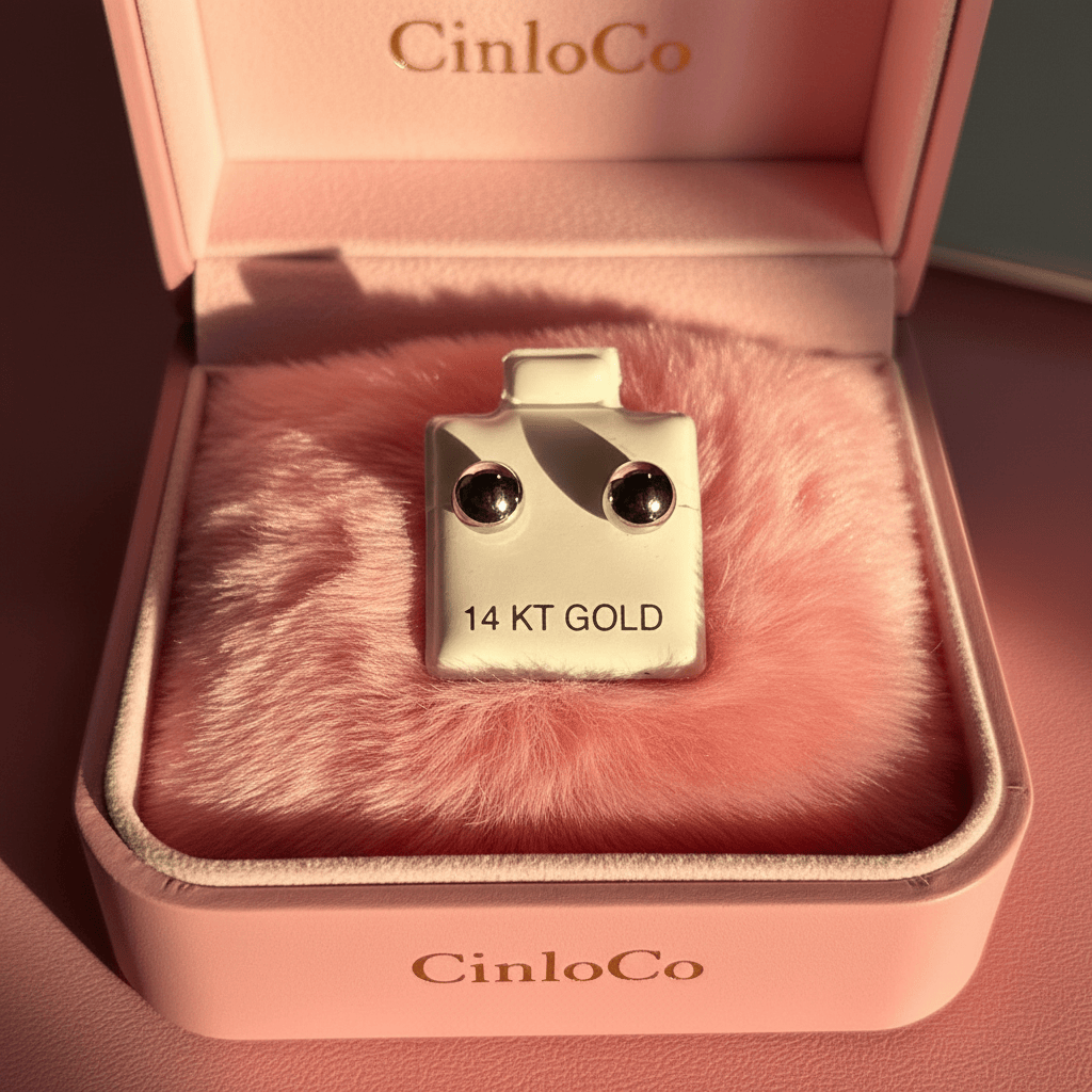 14k White Solid Gold Pinball Earrings