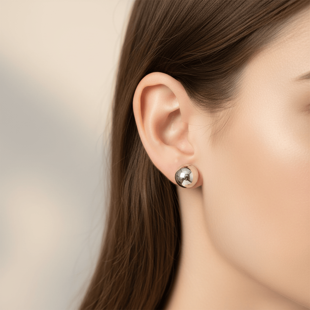 14k White Solid Gold Pinball Earrings