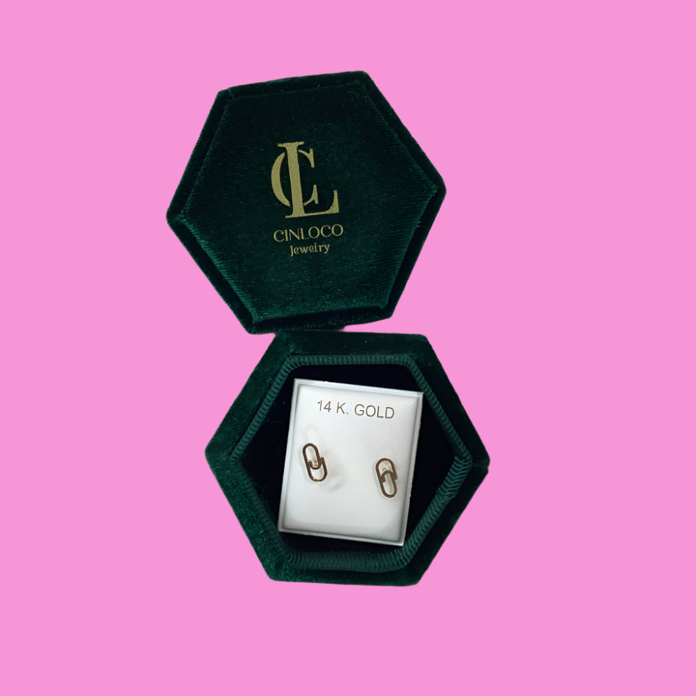 14k solid gold tiny paperclip earrings - CinloCo