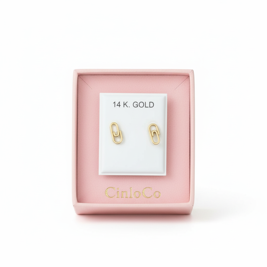 14k solid gold tiny paperclip earrings