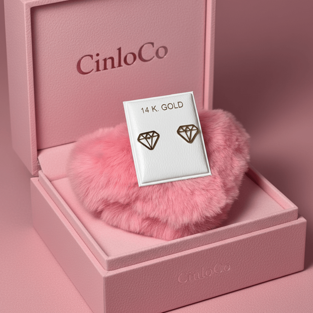 14k Solid Gold 2D Diamond Shaped Earrings