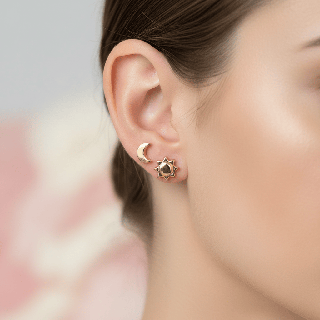 14k Luna y El Sol Stud Earrings