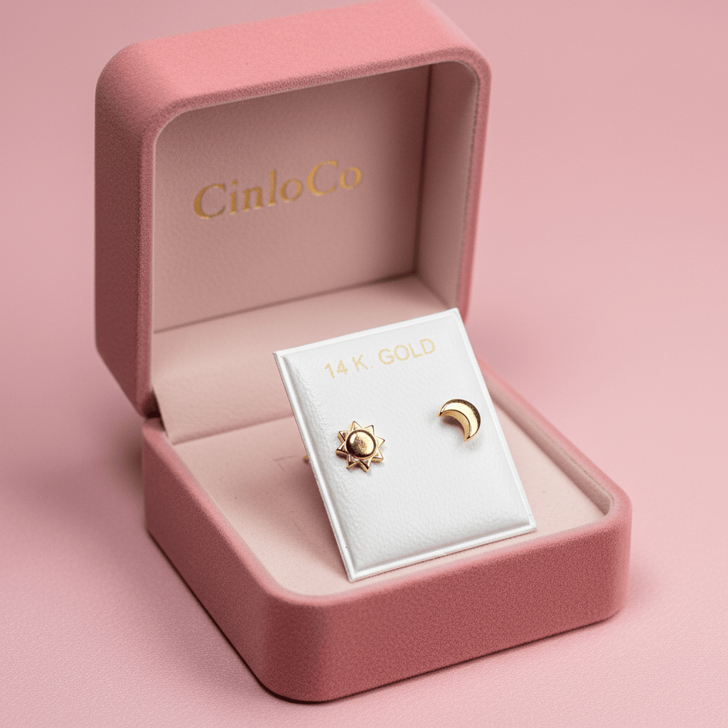 14k Luna y El Sol Stud Earrings