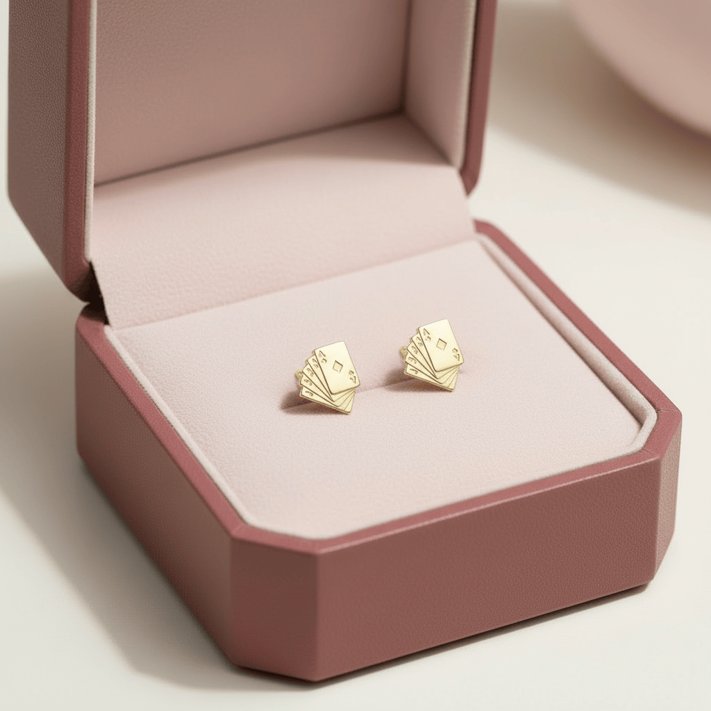 14k Solid Gold Poker Face Earrings