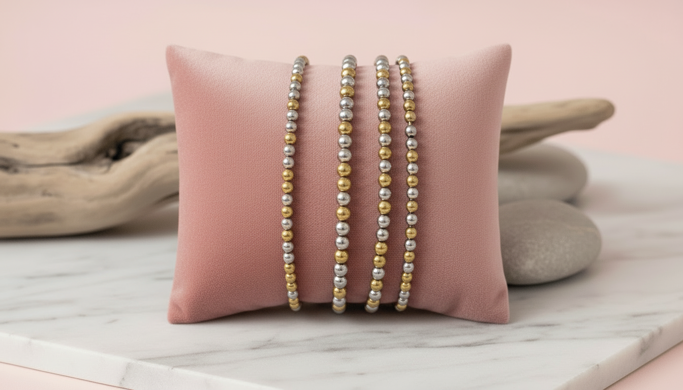 Gold and Silver beaded stretch bracelet - CinloCo
