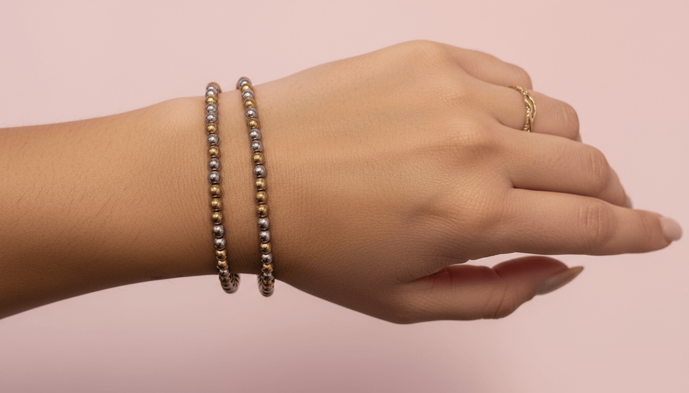 Gold and Silver beaded stretch bracelet - CinloCo