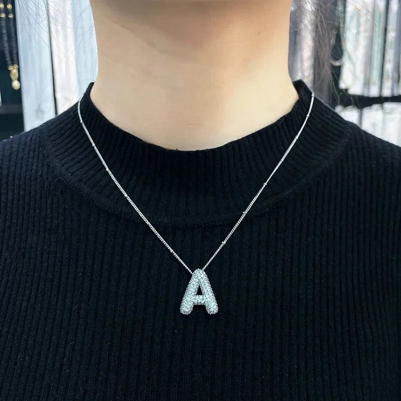 Silver Bling Bubble Letter Necklace - CinloCo