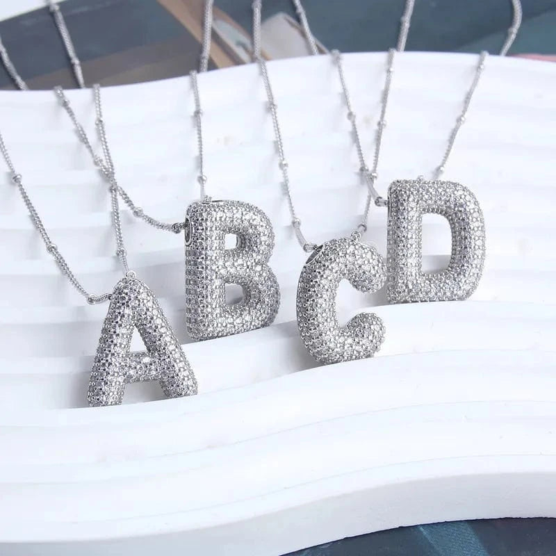 Silver Bling Bubble Letter Necklace - CinloCo