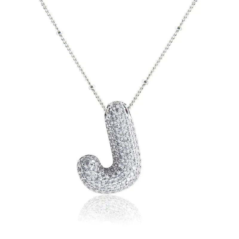 Silver Bling Bubble Letter Necklace - CinloCo
