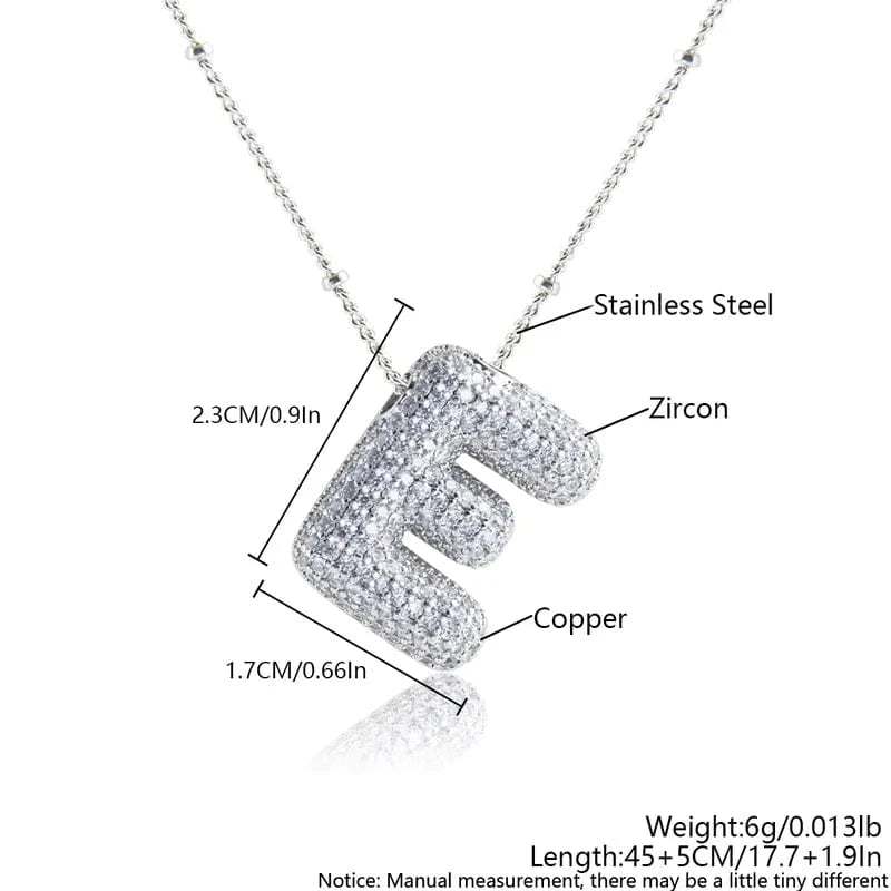 Silver Bling Bubble Letter Necklace - CinloCo
