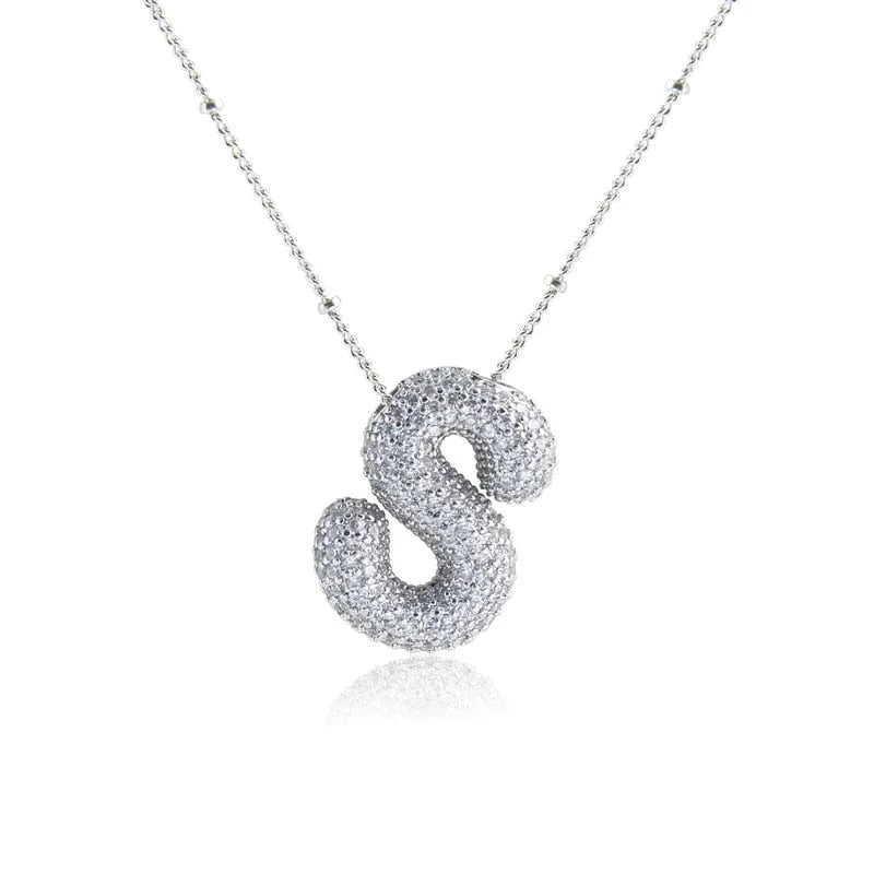 Silver Bling Bubble Letter Necklace - CinloCo