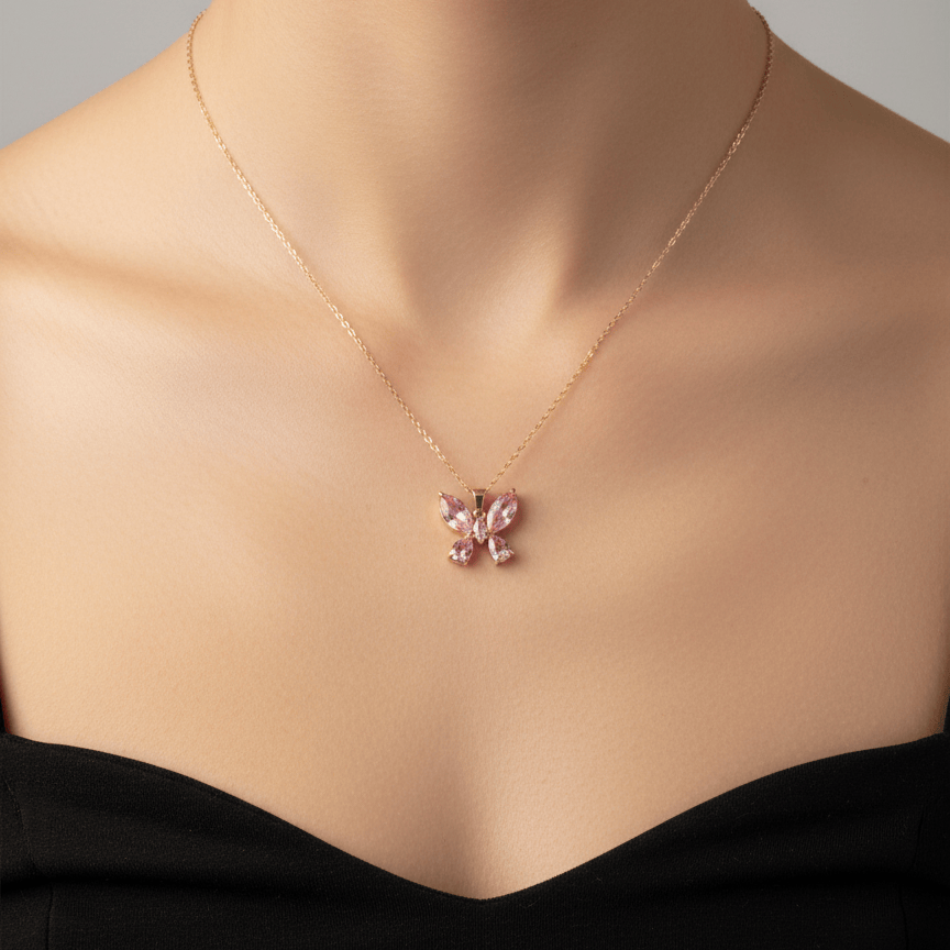 Sweet Pink Butterfly Necklace