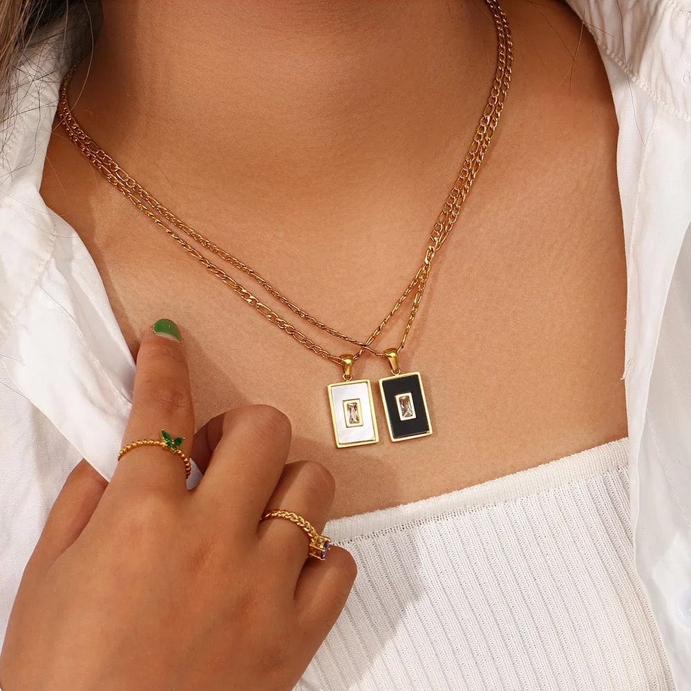 Vintage Square Acrylic Zircon Pendant Necklace - CinloCo