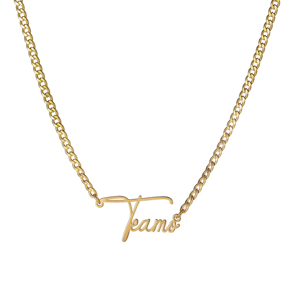 CinloCo Gold Cuban Script Name Necklace