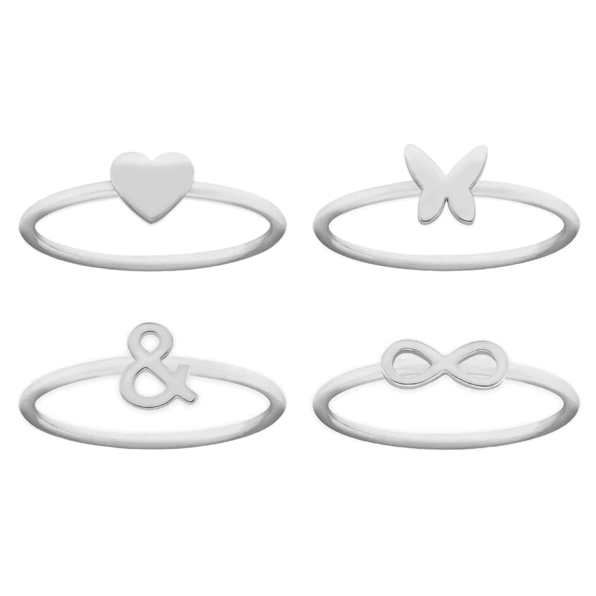 Dainty Love Shape Stackable Rings in Silver - CinloCo