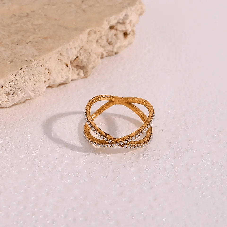X Shape Butterfly Pearl Ring - CinloCo
