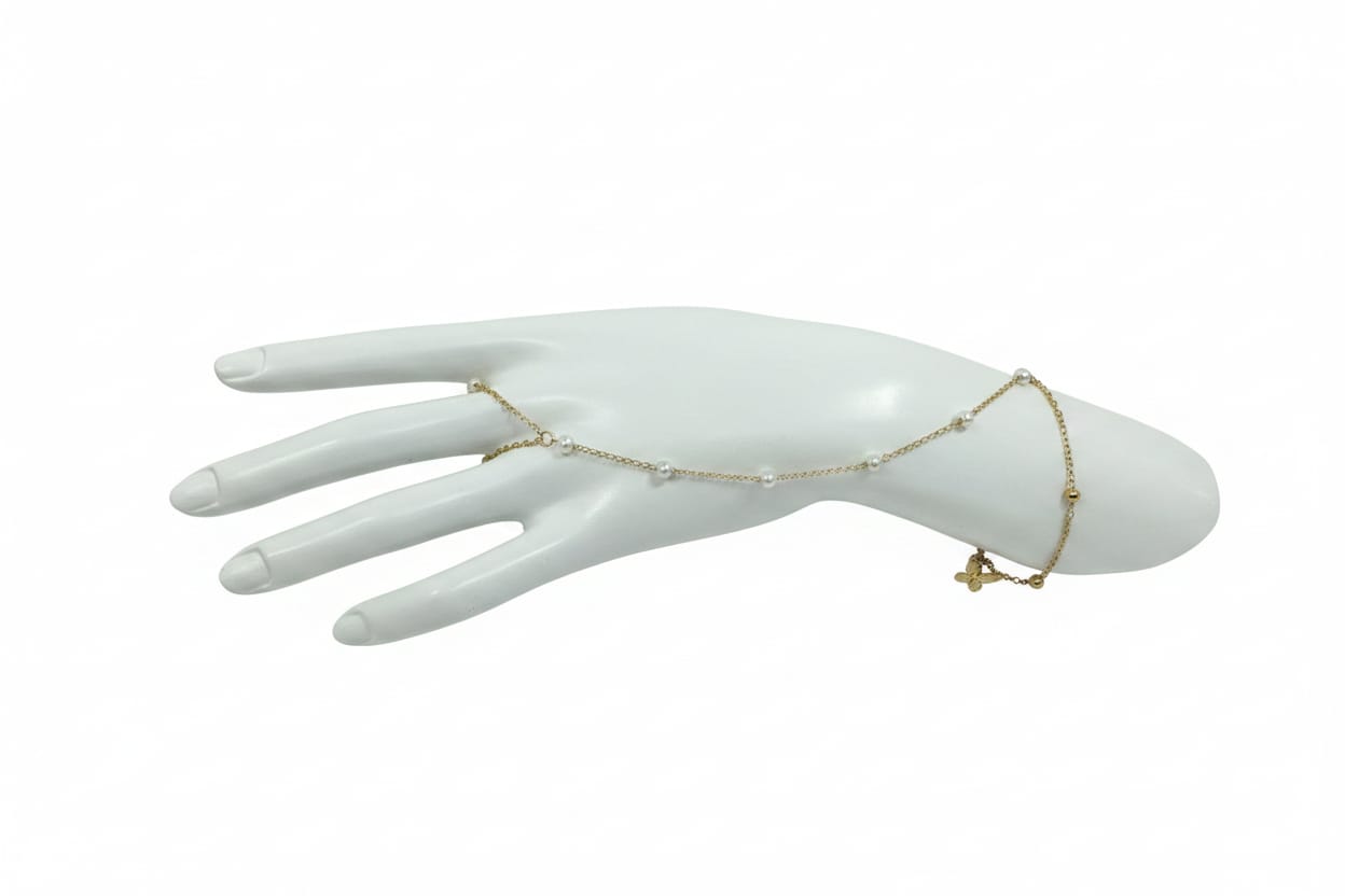 Satellite Bead and Pearl Handchain - CinloCo