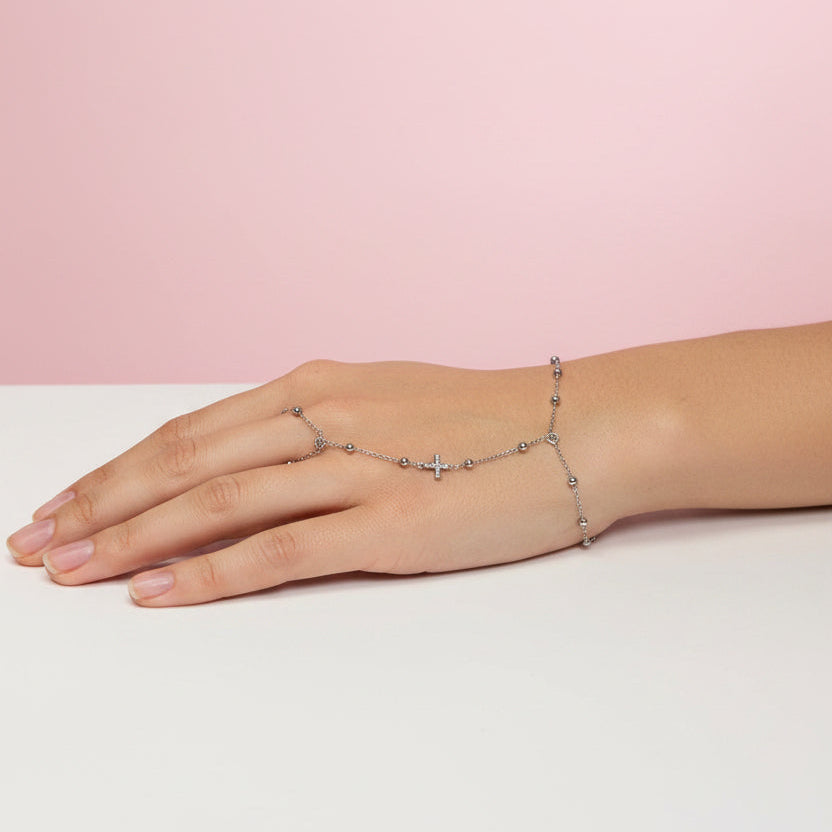 Silver Glitz Cross Handchain - CinloCo