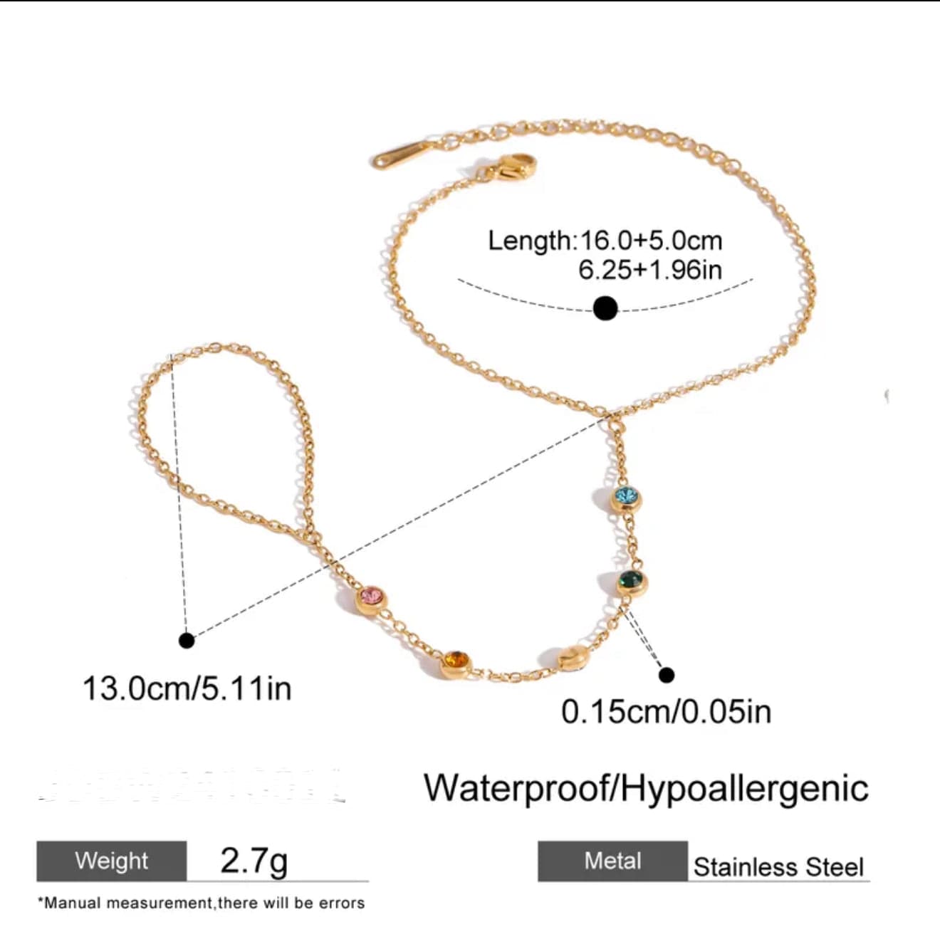 The Vibe- colorful gems hand chain - CinloCo