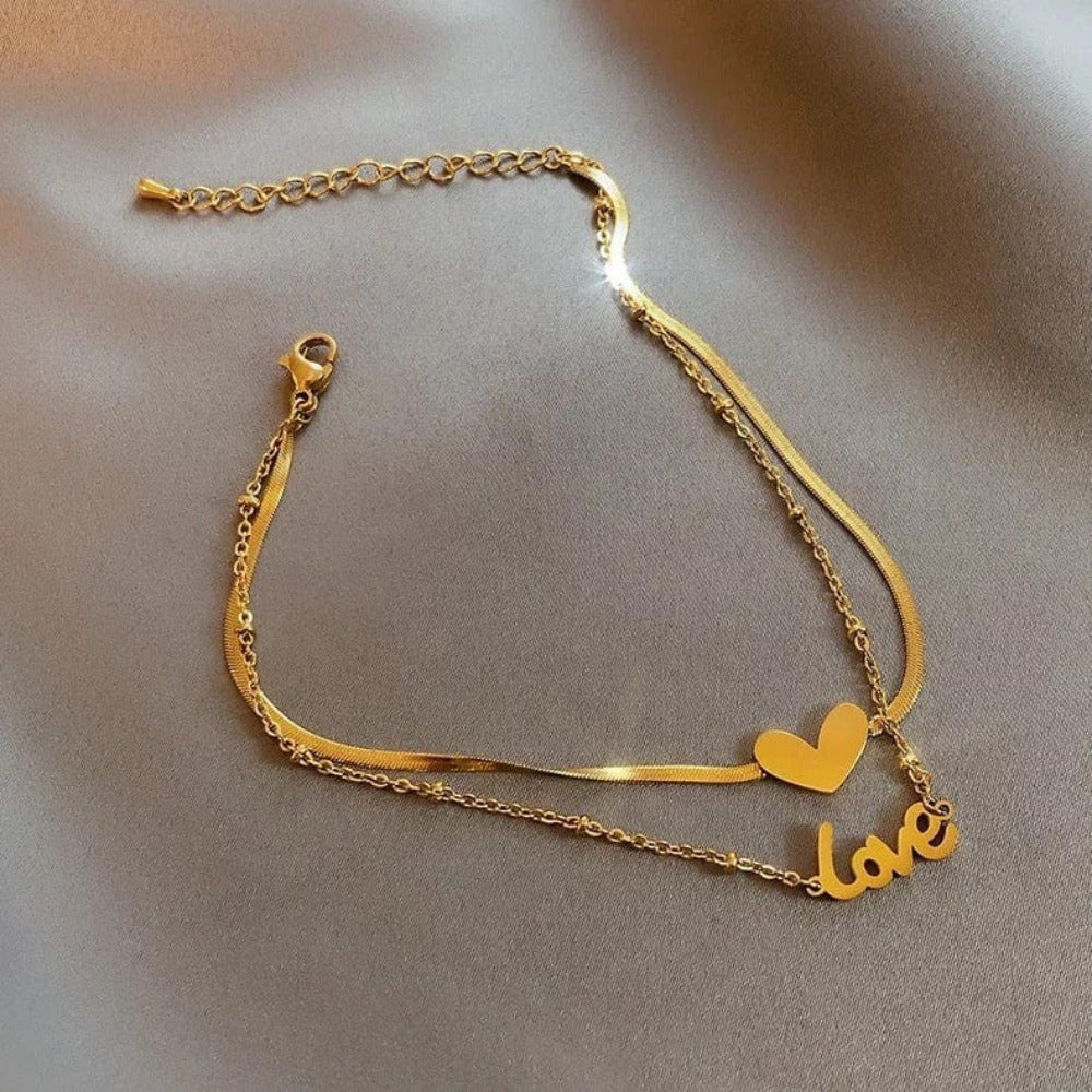 Double chain love anklet