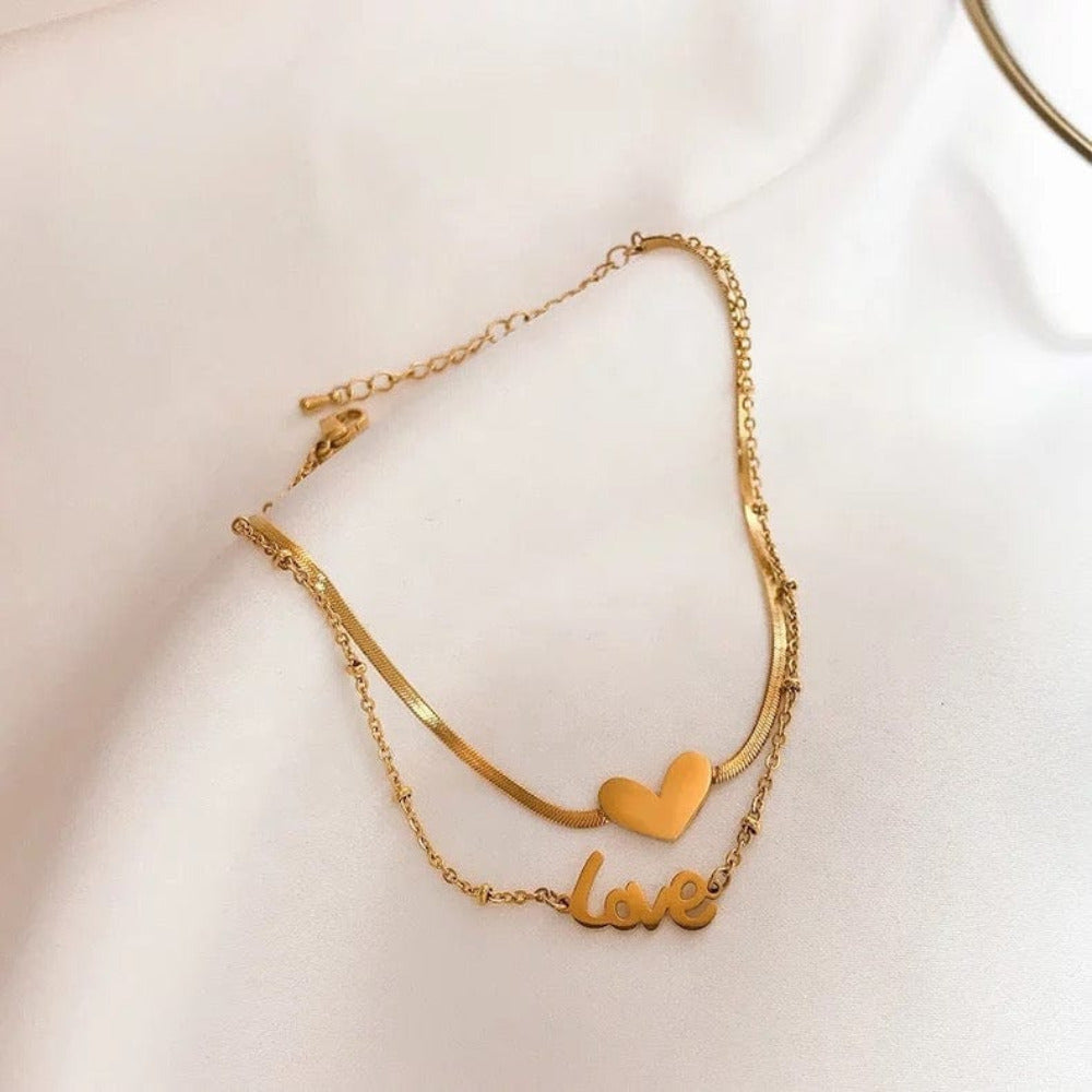 Double chain love anklet