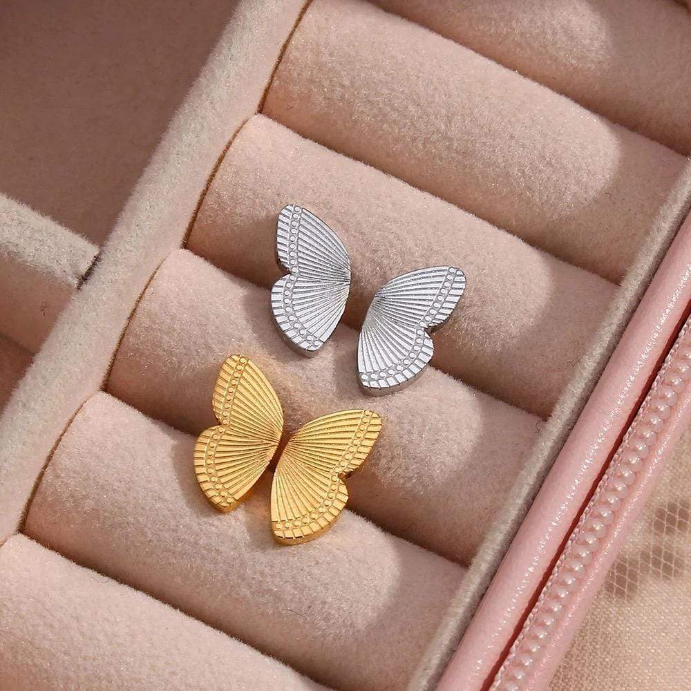 Silver double stud wing earrings- CinloCo