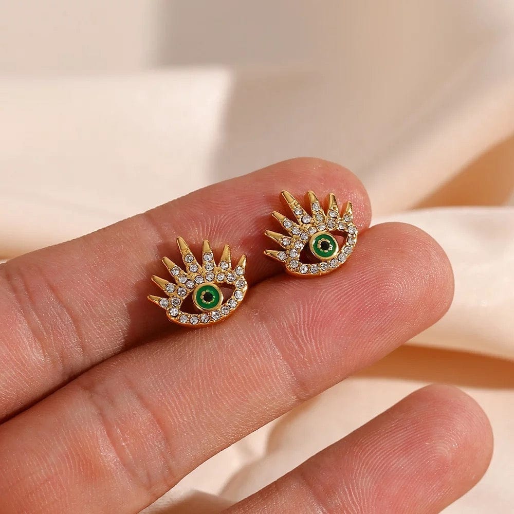 Green Evil Eye Studs - CinloCo