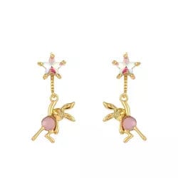 Pink Kangaroo Hanging from a Star Stud Earrings - CinloCo