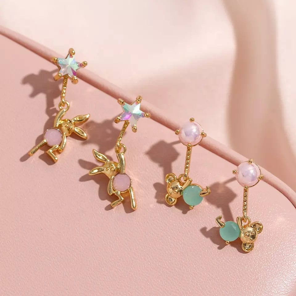 Pink Kangaroo Hanging from a Star Stud Earrings - CinloCo