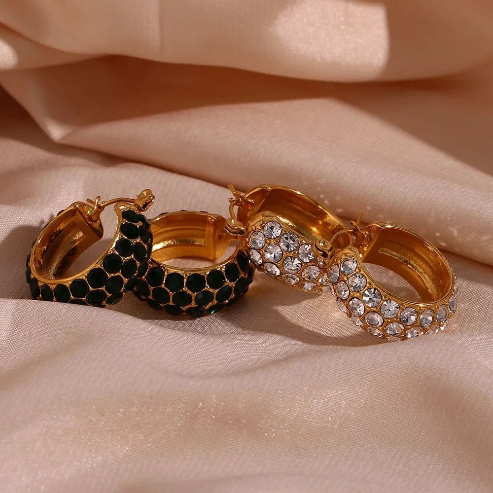 Sofia Emerald and White Bling Hoops - CinloCo