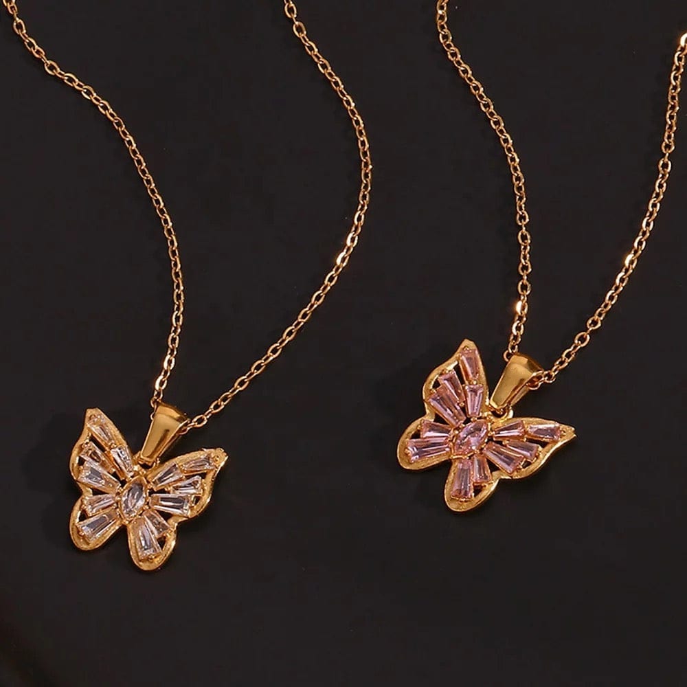 Pink & White Butterfly Necklaces - CinloCo