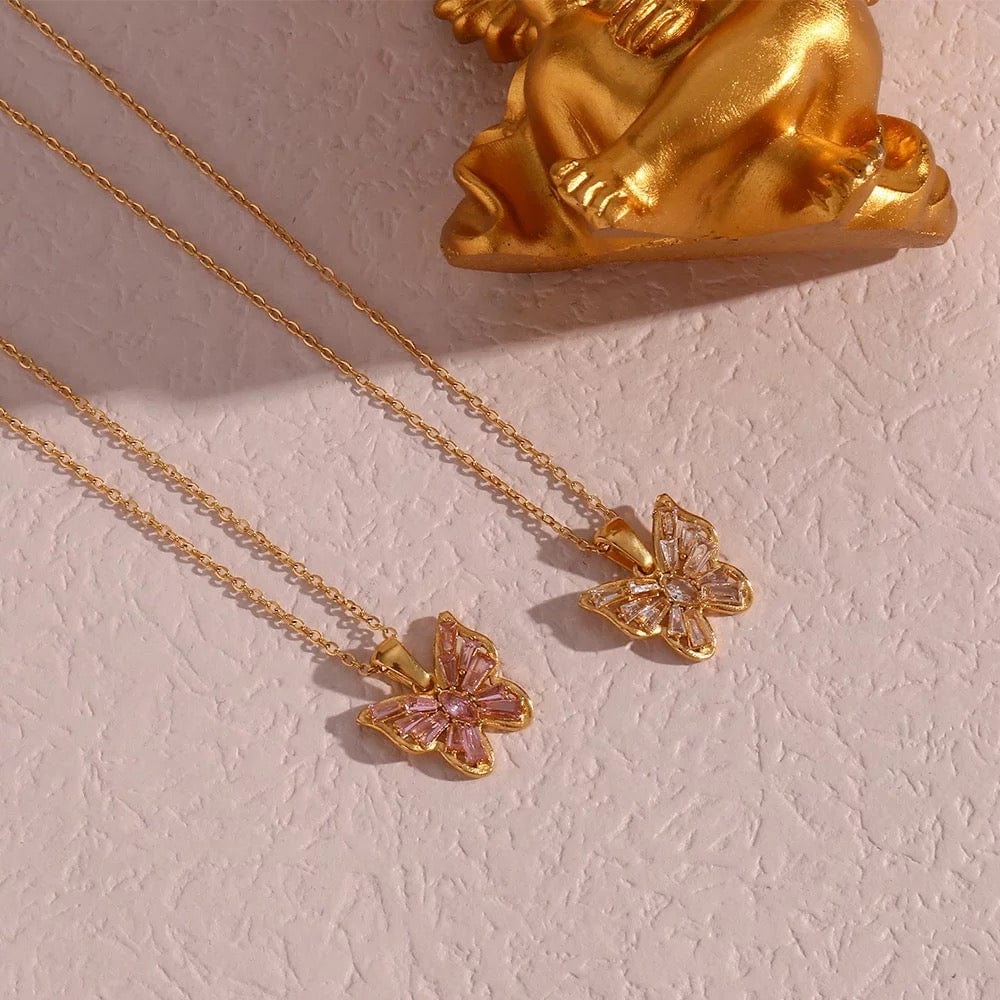 Pink & White Butterfly Necklaces - CinloCo