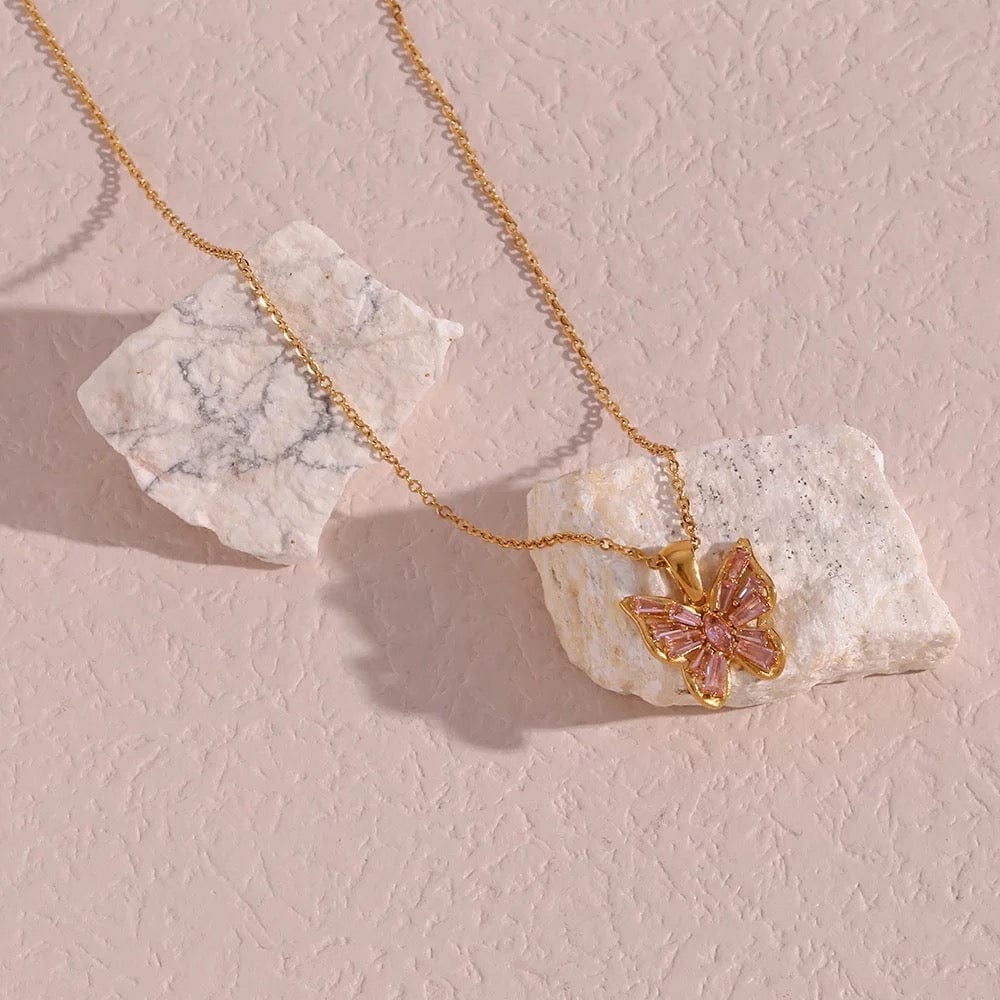 Pink & White Butterfly Necklaces - CinloCo