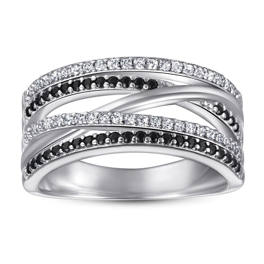 Black & White serling silver wide crisscross thick band - CinloCoring 13 - CinloCo