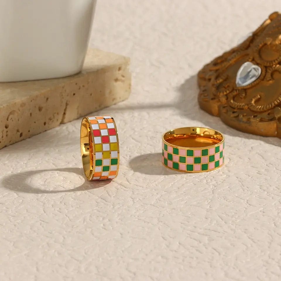 Green & Pink Checker Ring - CinloCo