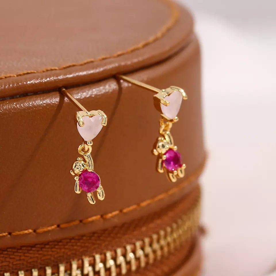 Teddy Bear with Pink Heart Studs - CinloCo