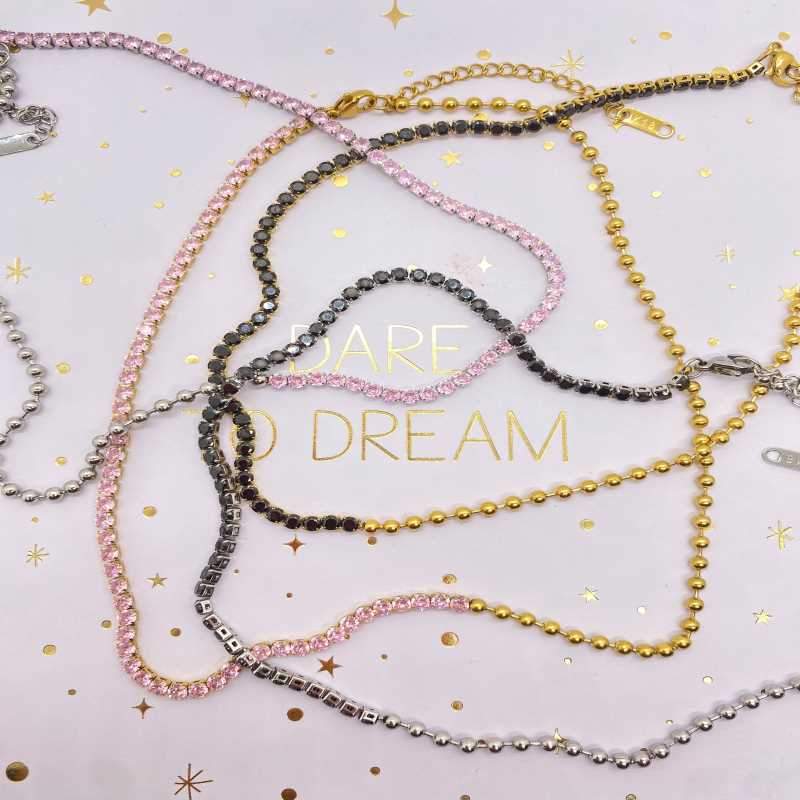 Tennis and beads chain necklaces- CinloCo