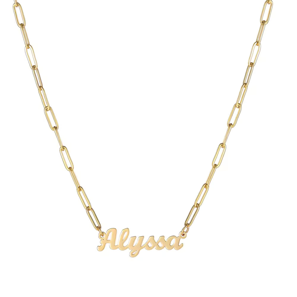 CinloCo Gold Paperclip Name Necklace