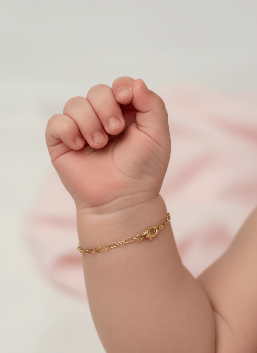 10k Dainty Paper Clip Baby Bracelet
